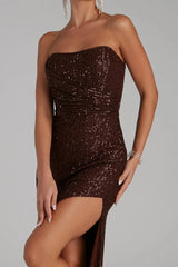 Sorella Sequin Wrap Slit Formal Dress