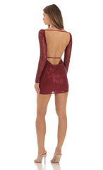 Sequin Long Sleeve Bodycon Dress in Red