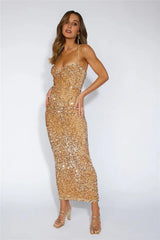 Party Mood Sequin Maxi Dress Gold