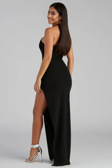 One-Shoulder Cutout Slit Formal Dress