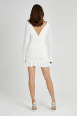 Leanne Jersey Gathered Mini Dress - White