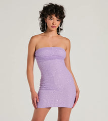 Lena Strapless Bodycon Beaded Mesh Mini Dress