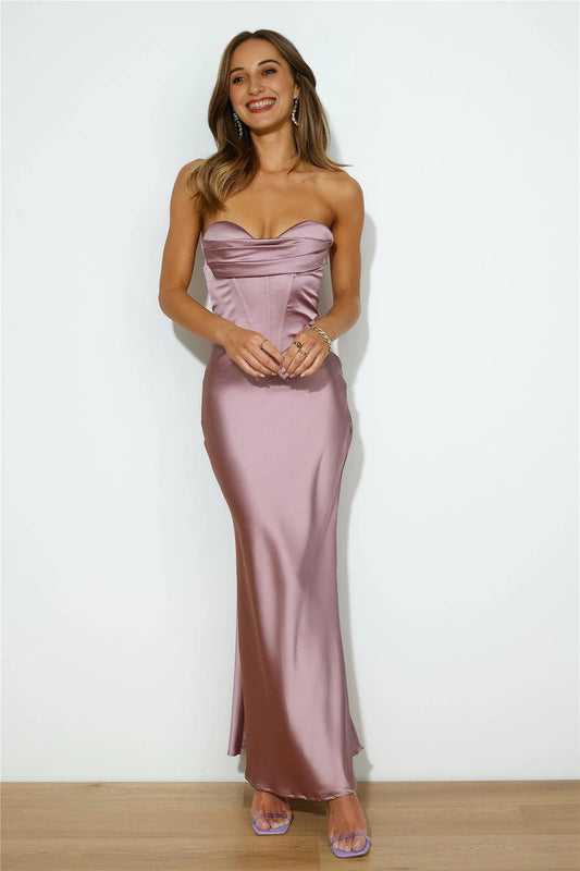 Loves Luxe Satin Maxi Dress Mauve