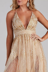 Formal Plunging Glitter Dress