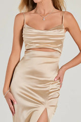 Kyla Cutout High Slit Satin Formal Dress