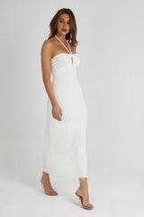 Krissy Midi Twist Halter Jersey Dress - White