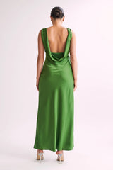 Nadia Maxi Satin Dress With Back Cowl - Emerald