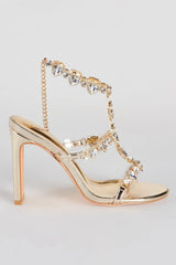 Uncovered Gemstone Metallic Block Heels