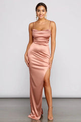 Lola High Slit Satin Dress