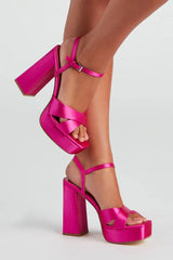 Party Perfect Satin Platform Block Heels