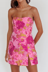 Marlina Strapless Jacquard Mini Dress Pink