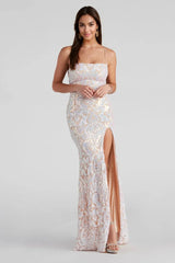 Formal Iridescent Sequin Scroll Dress