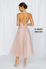 Signal My Way Tulle Midi Dress Rose