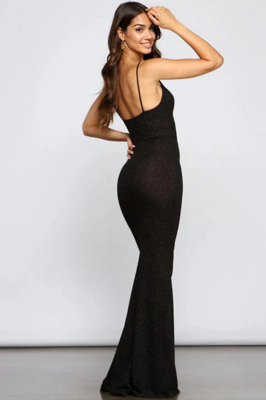 Delta Formal Cutout Glitter Dress