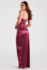 Mayra Formal Satin Slit Long Dress