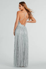 Formal Glitter Tulle A-Line Long Dress