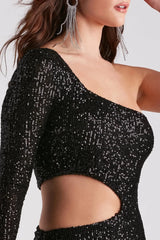 Sparkle Party Sequin One-Shoulder Mini Dress