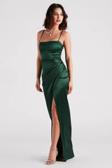 Mayra Formal Satin Slit Long Dress