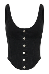 Corset Denim Top - Washed Black