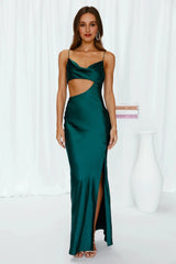 Oceanic Eyes Satin Maxi Dress Dark Green