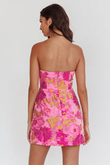 Marlina Strapless Jacquard Mini Dress Pink