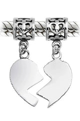 Grandma Mother Word Heart Shape Dangle Bead Charm Sterling Silver