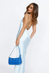 Nights Under Stars Satin Maxi Dress Light Blue