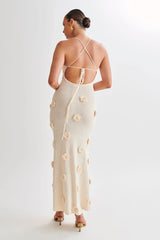 Suki Crochet Maxi Dress With Flowers - Nude