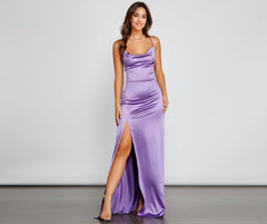 Cassie Sleeveless Satin High Slit Formal Dress