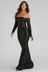 Sierra Sequin Off The Shoulder Formal Dress