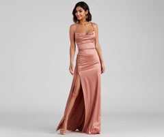 Cassie Sleeveless Satin High Slit Formal Dress