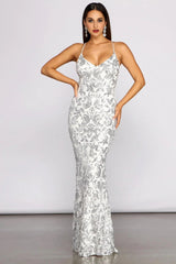 Taisia Formal Sequin Scroll Dress