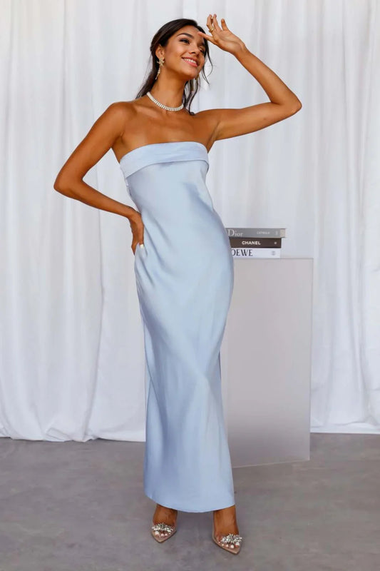 Coolness Calling Satin Maxi Dress Blue