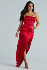 Mayra Formal Satin Slit Long Dress