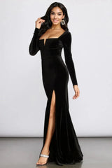 High Slit Velvet Dress