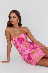 Marlina Strapless Jacquard Mini Dress Pink