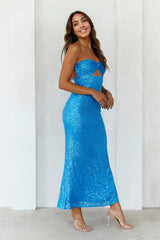 Knight Awaits Sequin Maxi Dress Blue