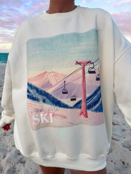 Ivory At The Lodge Ski Puff Print Sweatshirt