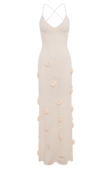 Suki Crochet Maxi Dress With Flowers - Nude