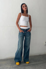 Roomy Extra Wide Low Rise Jeans in Vintage Blue Green