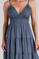 Let It Flow Crochet V-Neck Skater Dress