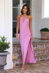 From All Angles Satin Halter Maxi Dress Pink