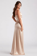 Maisy Cutout High Slit Satin Formal Dress