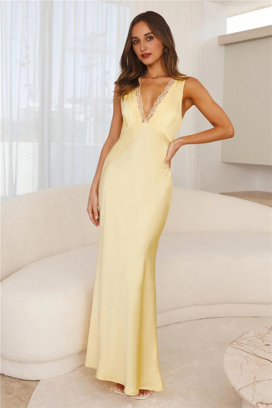 Juicy Stories Satin Maxi Dress Yellow