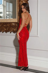 Own The Club Sequin Maxi Dress Red