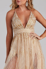 Mona Formal Plunging Glitter Dress