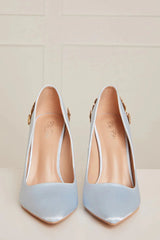 High Heel Embellished Satin Court Shoes in Blue