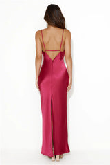 Nights Under Stars Satin Maxi Dress Berry