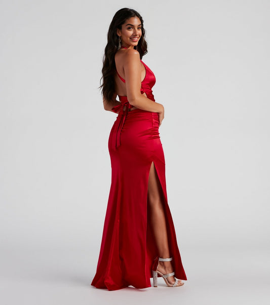 Sam Formal Satin Open Back Dress