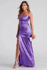 Sleeveless Satin High Slit Formal Dress